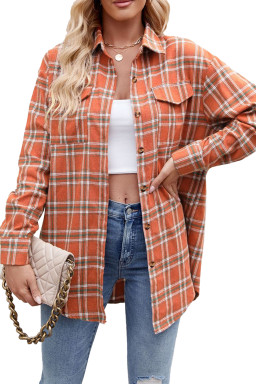 Orange Plaid Chest Pocket Button Front Shirt