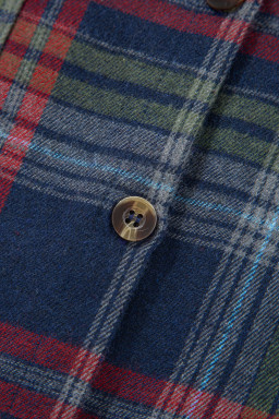 Dark Blue Plaid Chest Pocket Button Front Shirt