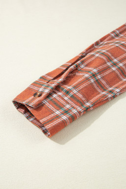Orange Plaid Chest Pocket Button Front Shirt