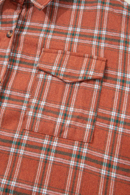 Orange Plaid Chest Pocket Button Front Shirt