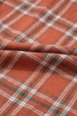 Orange Plaid Chest Pocket Button Front Shirt