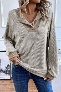 Jet Stream Contrast Ribbed Loose Fit Henley Top