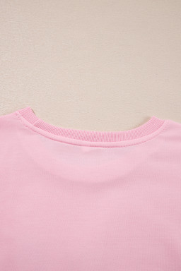 Pink Holly Jelly Round Neck Casual Pullover Sweatshirt