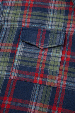 Dark Blue Plaid Chest Pocket Button Front Shirt