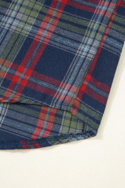 Dark Blue Plaid Chest Pocket Button Front Shirt