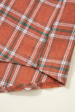 Orange Plaid Chest Pocket Button Front Shirt