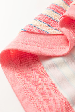 Pink Stripe Collared V Neck Drop Shoulder Top