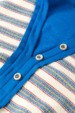 Blue Stripe Collared V Neck Drop Shoulder Top