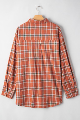 Orange Plaid Chest Pocket Button Front Shirt