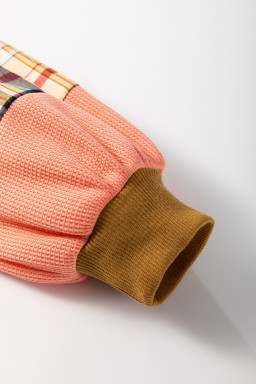 Multicolor Plaid Flower Patchwork Waffle Drop Shoulder Loose Top