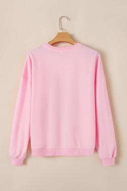 Pink Holly Jelly Round Neck Casual Pullover Sweatshirt
