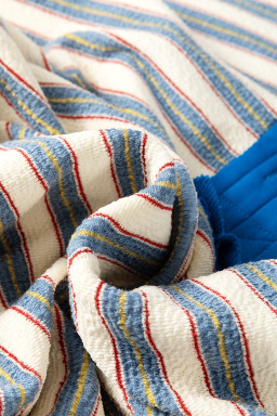 Blue Stripe Collared V Neck Drop Shoulder Top