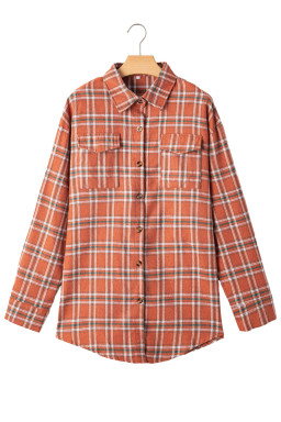 Orange Plaid Chest Pocket Button Front Shirt