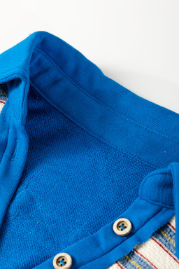 Blue Stripe Collared V Neck Drop Shoulder Top