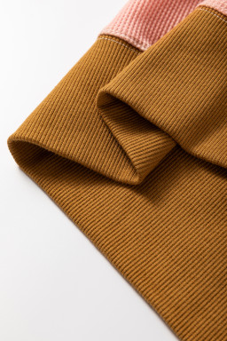 Multicolor Plaid Flower Patchwork Waffle Drop Shoulder Loose Top