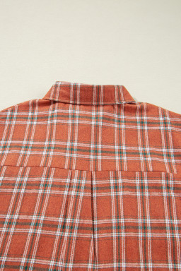 Orange Plaid Chest Pocket Button Front Shirt