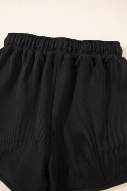 Black Half Zip Kangaroo Pocket Top Drawstring Shorts Set