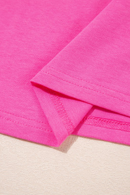 Rose Red Glitter Santa Claus Graphic Colorblock Patchwork Sleeve Christmas Top