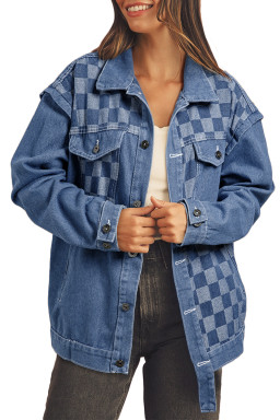 Ashleigh Blue Checkered Patchwork Button Up Denim Jacket