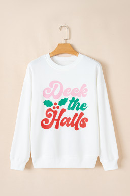 Beige Deek the Halls Graphic Round Neck Sweatshirt
