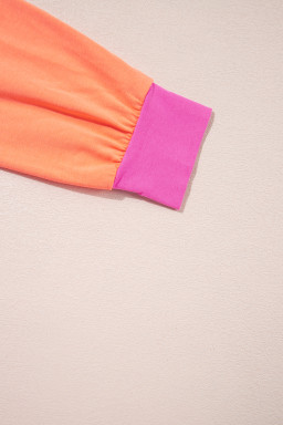 Rose Red Glitter Santa Claus Graphic Colorblock Patchwork Sleeve Christmas Top