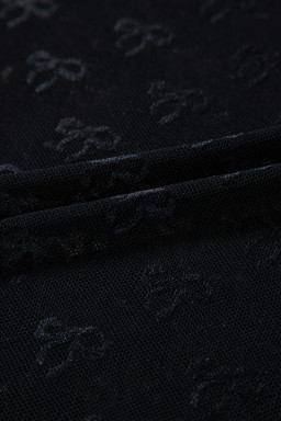 Black Bow Pattern Long Sleeve Slim Fit Mesh Top