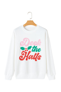 Beige Deek the Halls Graphic Round Neck Sweatshirt