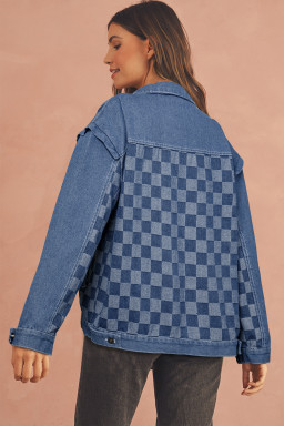 Ashleigh Blue Checkered Patchwork Button Up Denim Jacket