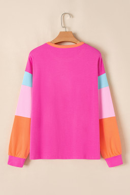 Rose Red Nutcracker Merry Christmas Graphic Colorblock Long Sleeve Tee