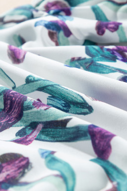 Purple Floral Ricrac Trim Puff Sleeve Peplum Blouse