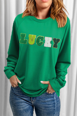 Green St Patricks LUCKY Chenille Letter Graphic Sweatshirt
