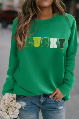 Green St Patricks LUCKY Chenille Letter Graphic Sweatshirt