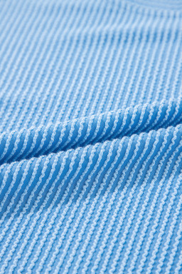 Blue Solid Corded Short Sleeve T Shirt and Wide Leg Pants Set