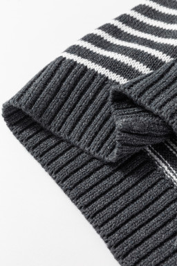 Gray Stripe Collared V Neck Pockets Sweater Vest