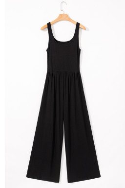 Black Solid Color Cutout Wide Leg Jumpsuit