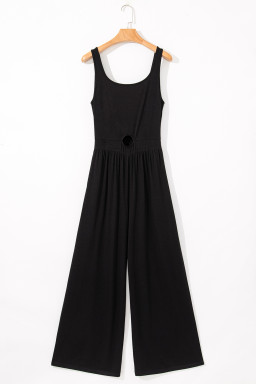 Black Solid Color Cutout Wide Leg Jumpsuit
