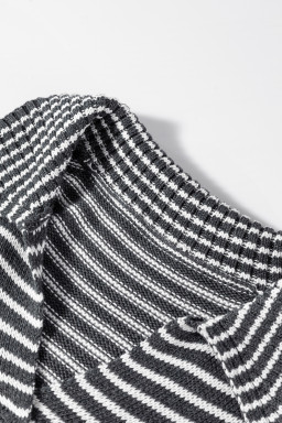 Gray Stripe Collared V Neck Pockets Sweater Vest