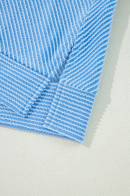 Blue Solid Corded Short Sleeve T Shirt and Wide Leg Pants Set