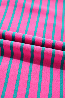 Pink Stripe Collared Puff Sleeve Pop of Color Neckline T Shirt Dress