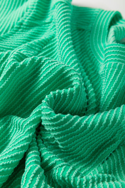 Bright Green Solid Corded T Shirt and Wide Leg Pants Set