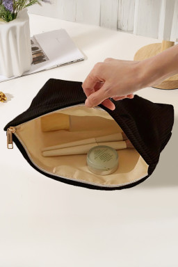 Rose Red Bow Corduroy Zipper Makeup Bag