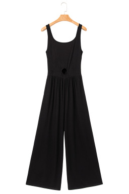 Black Solid Color Cutout Wide Leg Jumpsuit