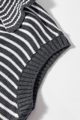 Gray Stripe Collared V Neck Pockets Sweater Vest
