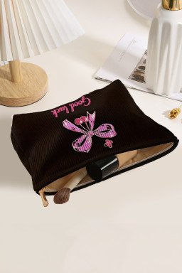 Rose Red Bow Corduroy Zipper Makeup Bag