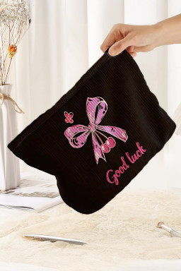 Rose Red Bow Corduroy Zipper Makeup Bag