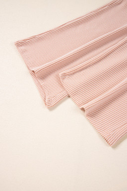 Solid Corded Short Sleeve T Shirt And Wide Leg Pants Set