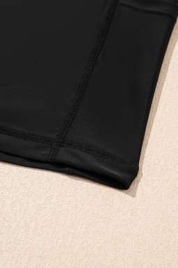 Black High Waist Drawstring 2-in-1 Side Pocket Bikini Shorts