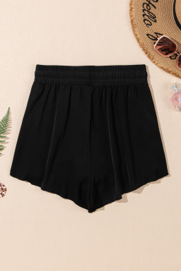 Black High Waist Drawstring 2-in-1 Side Pocket Bikini Shorts