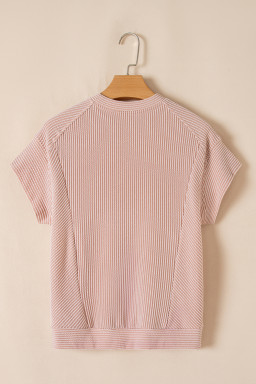 Solid Corded Short Sleeve T Shirt And Wide Leg Pants Set