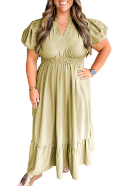 Laurel Green Notched V Neck Puff Sleeve Plus Size Maxi Dress